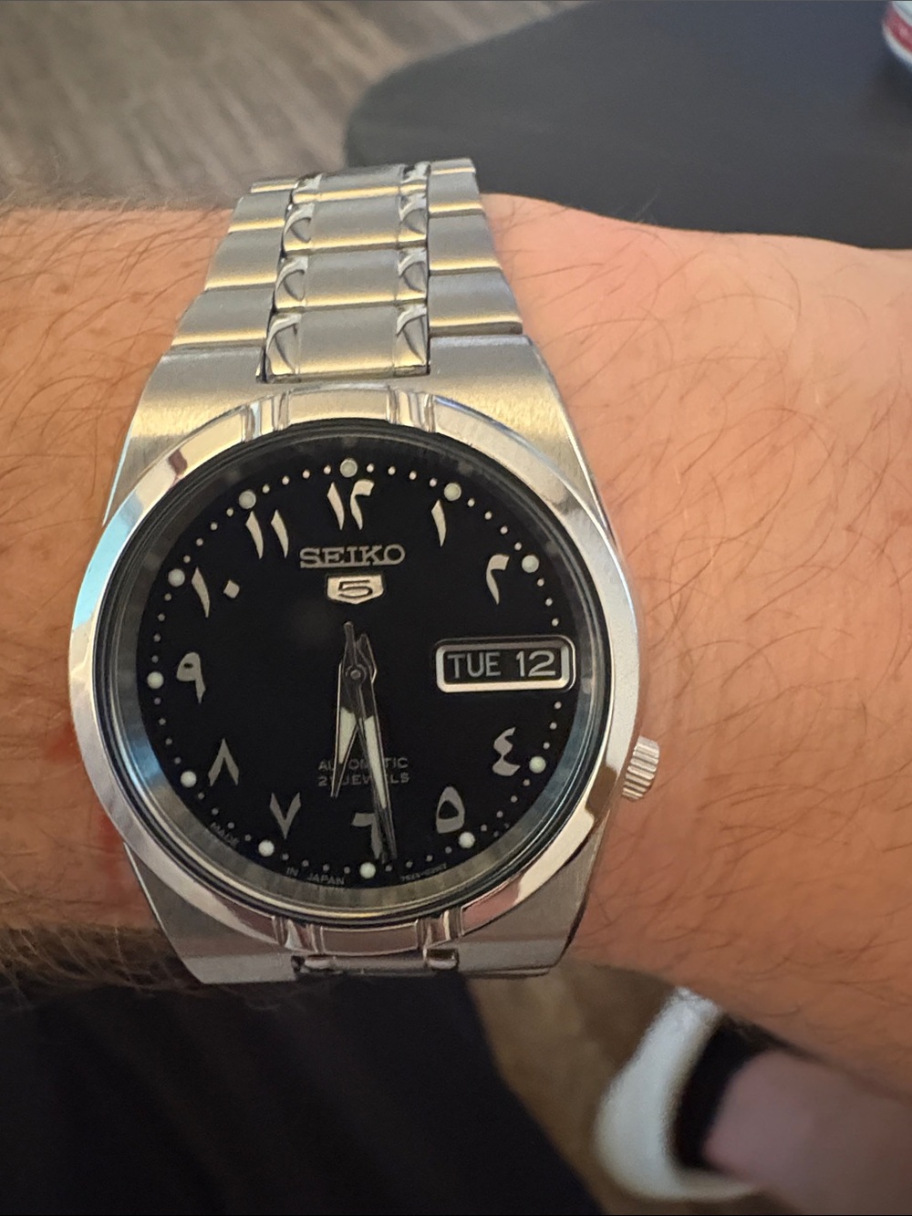 Seiko Silver Case Black Dial Arabic Numeral Day-Date Watch